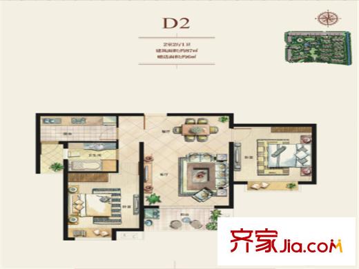 立新天鴻國際花園一期1#2#標(biāo)準(zhǔn)層D2戶型 2室1廳1衛(wèi)1廚