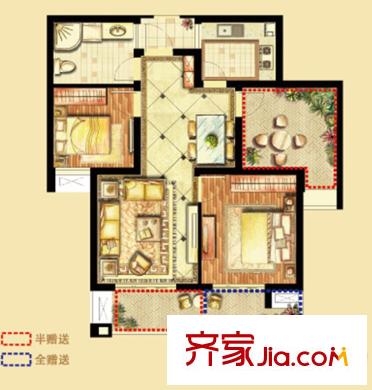 偉業(yè)金域華府五期6#、7#樓標(biāo)準(zhǔn)層G3戶型 3室2廳1衛(wèi)1廚