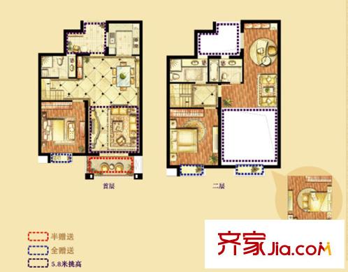 偉業(yè)金域華府五期65#樓標(biāo)準(zhǔn)層G12戶型 3室3廳3衛(wèi)1廚