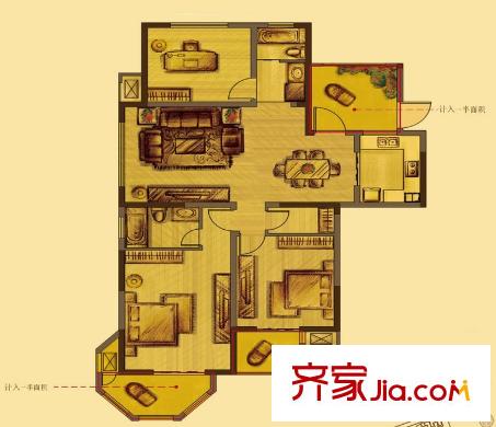 花好月圓9#高層標(biāo)準(zhǔn)層G戶型 3室2廳2衛(wèi)1廚