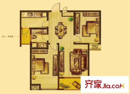 花好月圓1#高層標(biāo)準(zhǔn)層B戶型 2室2廳1衛(wèi)1廚