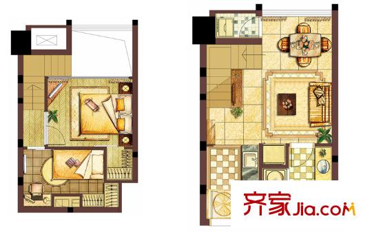 金沙富都二期2#標準層A3戶型 2室2廳1衛(wèi)1廚