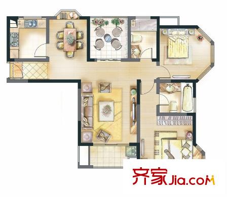 永新秀郡25#、26#高層標(biāo)準(zhǔn)層G戶型116平方米 2室2廳2衛(wèi)1廚