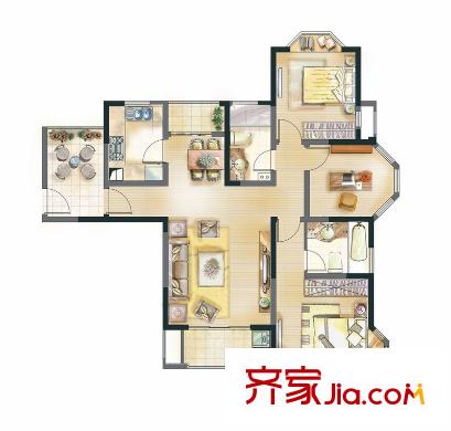 永新秀郡25、27#高層標(biāo)準(zhǔn)層F戶型128平方米 3室2廳2衛(wèi)1廚