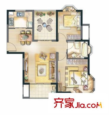 永新秀郡9、17、23、24、26#高層標(biāo)準(zhǔn)層c戶型88平方米 2室2廳2衛(wèi)1廚