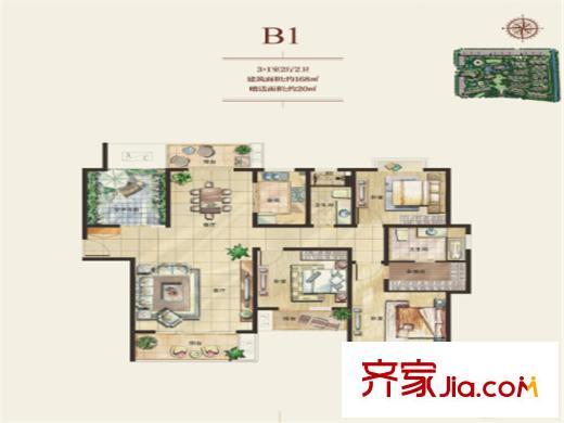 立新天鴻國際花園一期1#2#標準層B1戶型 4室2廳2衛(wèi)1廚