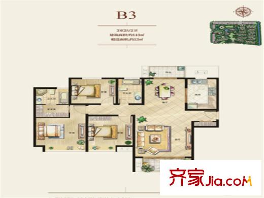 立新天鴻國際花園一期1#2#標(biāo)準(zhǔn)層B3戶型 3室2廳2衛(wèi)1廚