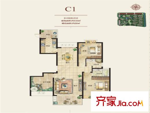 立新天鴻國際花園一期1#標(biāo)準(zhǔn)層C1戶型 3室2廳2衛(wèi)1廚