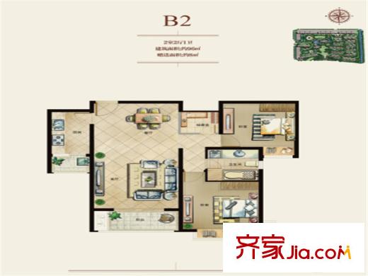 立新天鴻國際花園一期1#2#標(biāo)準(zhǔn)層B2戶型 2室2廳1衛(wèi)1廚