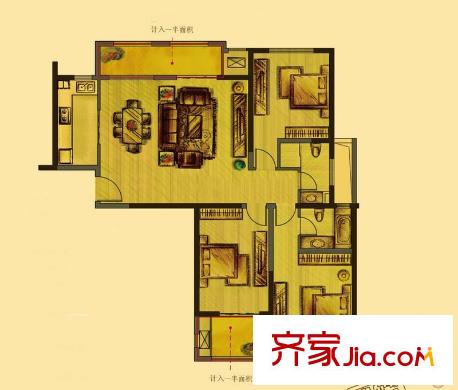 花好月圓11#、12#高層標(biāo)準(zhǔn)層R戶型 3室2廳2衛(wèi)1廚