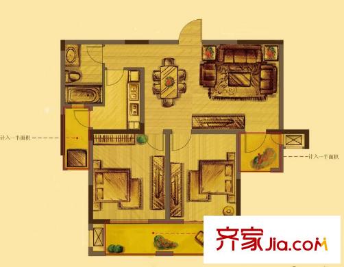 花好月圓9#高層標(biāo)準(zhǔn)層H戶型 2室2廳1衛(wèi)1廚