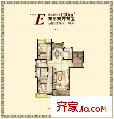 紅鼎灣花園高層8#、9#樓標(biāo)準(zhǔn)層E戶型 2室2廳1衛(wèi)1廚