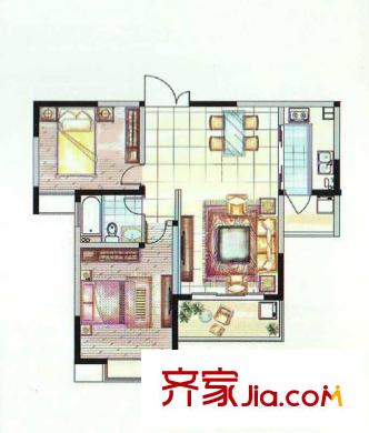惠澤云錦城二期6#樓標(biāo)準(zhǔn)層A3戶型 2室2廳1衛(wèi)1廚
