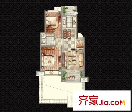 金山別墅 一期半山小豪宅標(biāo)準(zhǔn)層DA1戶型 2室2廳1衛(wèi)1廚