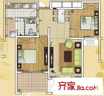 普羅旺斯小高層19、29號樓標準層B2戶型 2室2廳1衛(wèi)1廚