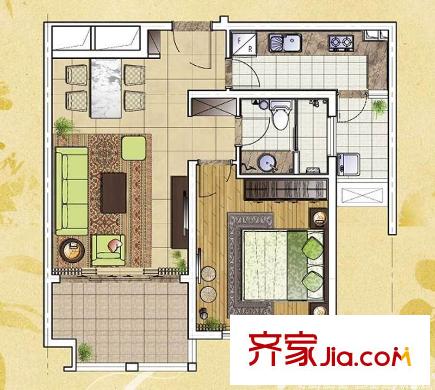 普羅旺斯多層9、15、20號樓標準層A戶型 1室2廳1衛(wèi)1廚