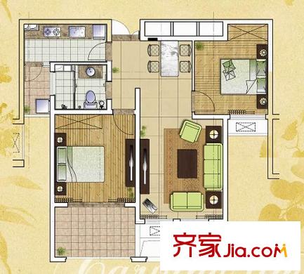 普羅旺斯多層9、20號樓標準層B戶型 2室2廳1衛(wèi)1廚