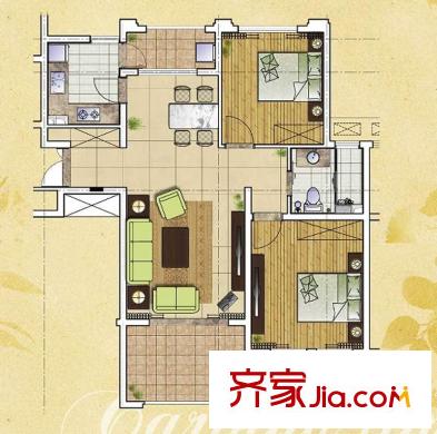 普羅旺斯多層9、20號樓標準層B戶型 2室2廳1衛(wèi)1廚