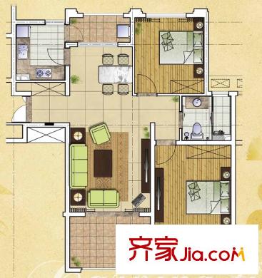 普羅旺斯小高層19、27號樓標準層B3戶型 2室2廳1衛(wèi)1廚