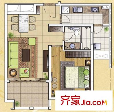 普羅旺斯小高層29#32#33#34#標準層A1戶型 1室2廳1衛(wèi)1廚