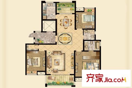 平江怡景三期3#4#8#9#標(biāo)準(zhǔn)層D戶型 3室2廳2衛(wèi)1廚