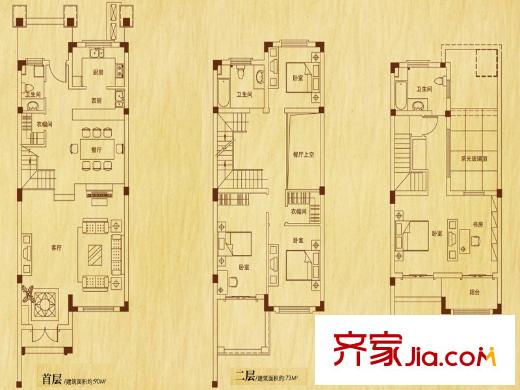 太湖臨湖灣聯(lián)排別墅B2戶型 4室2廳3衛(wèi)1廚