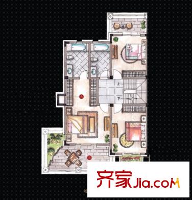 紫金灣5#雙拼別墅標(biāo)準(zhǔn)層C5地上二層 5室2廳4衛(wèi)