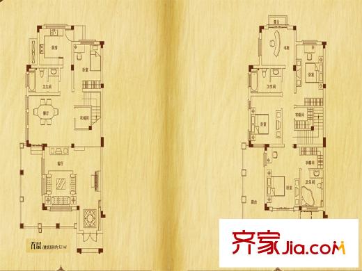 太湖臨湖灣聯(lián)排別墅B1戶型 5室2廳3衛(wèi)1廚