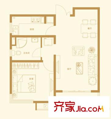首開(kāi)國(guó)風(fēng)華府一期18、23#樓標(biāo)準(zhǔn)層C2戶型 1室2廳1衛(wèi)1廚