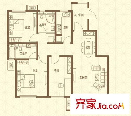 首開(kāi)國(guó)風(fēng)華府一期5#標(biāo)準(zhǔn)層G戶型 3室2廳2衛(wèi)1廚