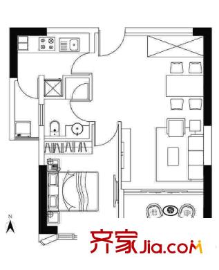 商旅新悅城一期1#2#標(biāo)準(zhǔn)層A戶型 1室2廳1衛(wèi)1廚