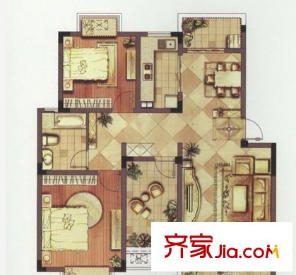 望景華庭一期6#標(biāo)準(zhǔn)層B3戶型 3室2廳1衛(wèi)1廚