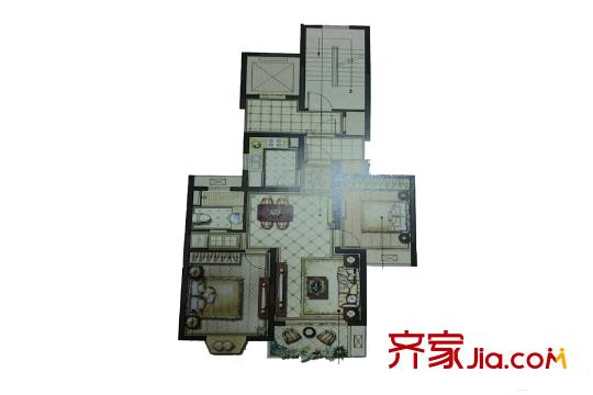 華府壹區(qū)5#6#標(biāo)準(zhǔn)層C2戶型圖 2室2廳1衛(wèi)
