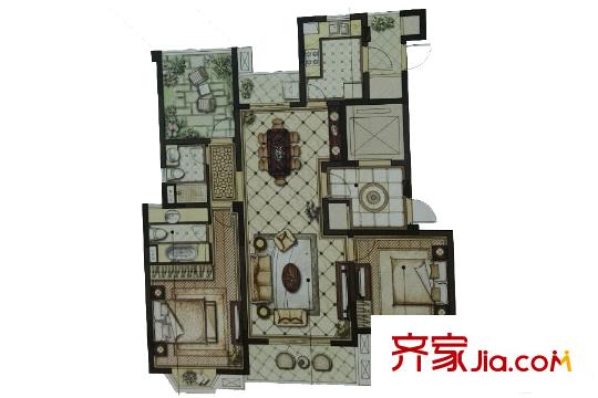 華府壹區(qū)4#標(biāo)準(zhǔn)層E2戶型圖 2室1廳1衛(wèi)1廚