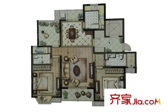 華府壹區(qū)2#3#7#8#9#標(biāo)準(zhǔn)層E1戶型圖 2室2廳2衛(wèi)1廚