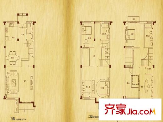 太湖臨湖灣聯(lián)排別墅B3戶型 4室2廳4衛(wèi)1廚