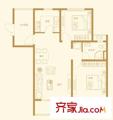 首開(kāi)國(guó)風(fēng)華府一期18、23#樓標(biāo)準(zhǔn)層C3戶型 2室2廳1衛(wèi)1廚