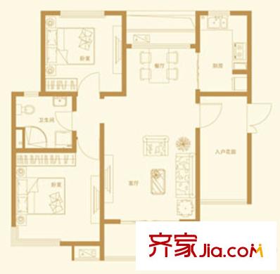 首開(kāi)國(guó)風(fēng)華府一期18、23#樓標(biāo)準(zhǔn)層C1戶型 2室2廳1衛(wèi)1廚