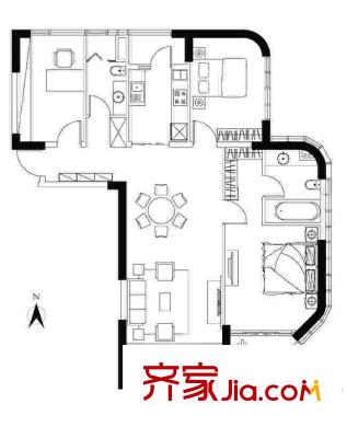 商旅新悅城一期1#2#標(biāo)準(zhǔn)層B戶型 3室2廳2衛(wèi)1廚