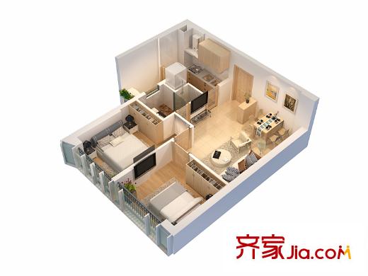 商旅新悅城一期1#2#標準層C戶型 1室2廳1衛(wèi)1廚