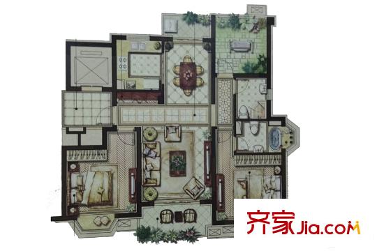 華府壹區(qū)1#標(biāo)準(zhǔn)層B2戶型圖 2室2廳2衛(wèi)