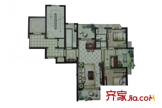 華府壹區(qū)5#6#標(biāo)準(zhǔn)層C1戶型圖 2室2廳1衛(wèi)1廚