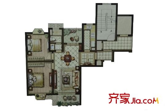 華府壹區(qū)5#6#標(biāo)準(zhǔn)層C4戶型圖 2室2廳1衛(wèi)
