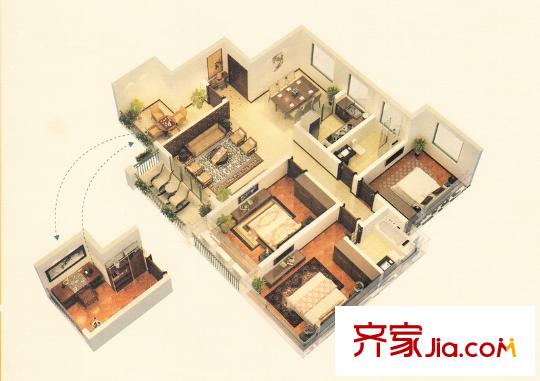 甫雅苑1#2#3#4#5#6#樓標準層A戶型 3室2廳2衛(wèi)1廚