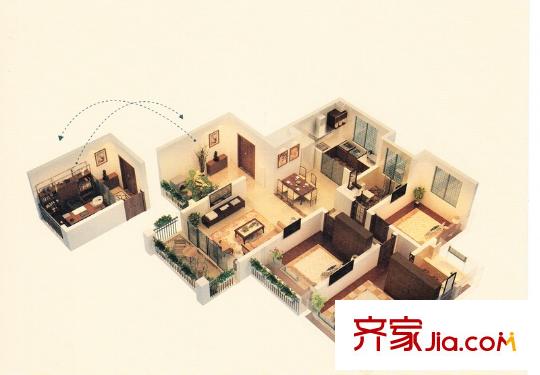 甫雅苑1#2#3#4#5#6#樓標準層B戶型 3室2廳2衛(wèi)1廚