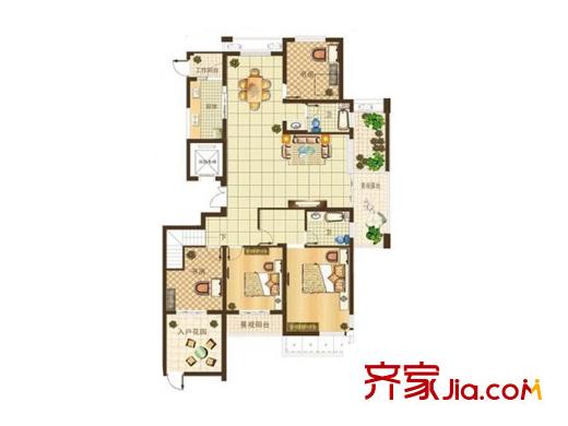 烏橋水岸花園一期1-2#標(biāo)準(zhǔn)層C戶型 5室2廳2衛(wèi)1廚
