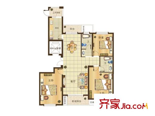 烏橋水岸花園一期1#2#奇數(shù)層B戶型 3室2廳2衛(wèi)1廚