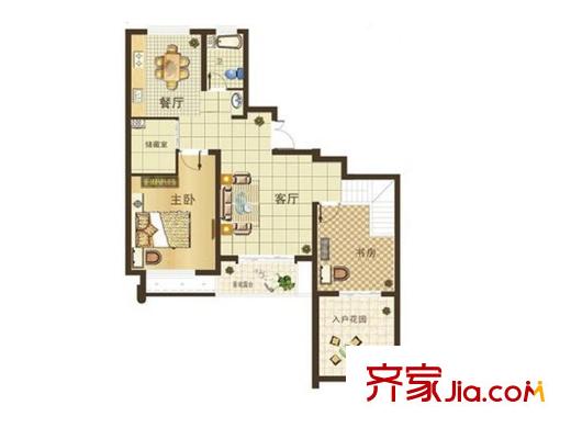 烏橋水岸花園一期1#2#標準層B1戶型 3室2廳1衛(wèi)1廚