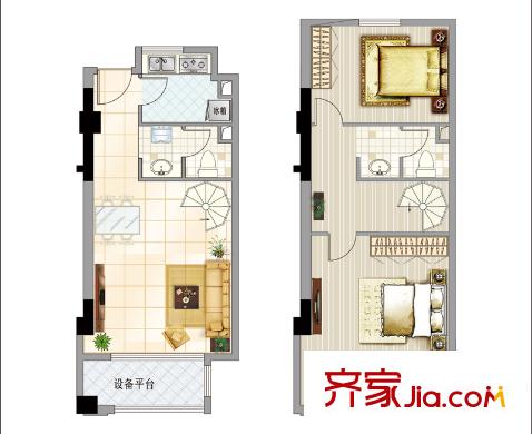 新創(chuàng)玉山廣場(chǎng)2#5.98米挑高酒店式公寓戶型 2室2廳2衛(wèi)1廚