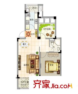 新創(chuàng)玉山廣場(chǎng)2號(hào)樓多層標(biāo)準(zhǔn)層戶型 2室2廳1衛(wèi)1廚